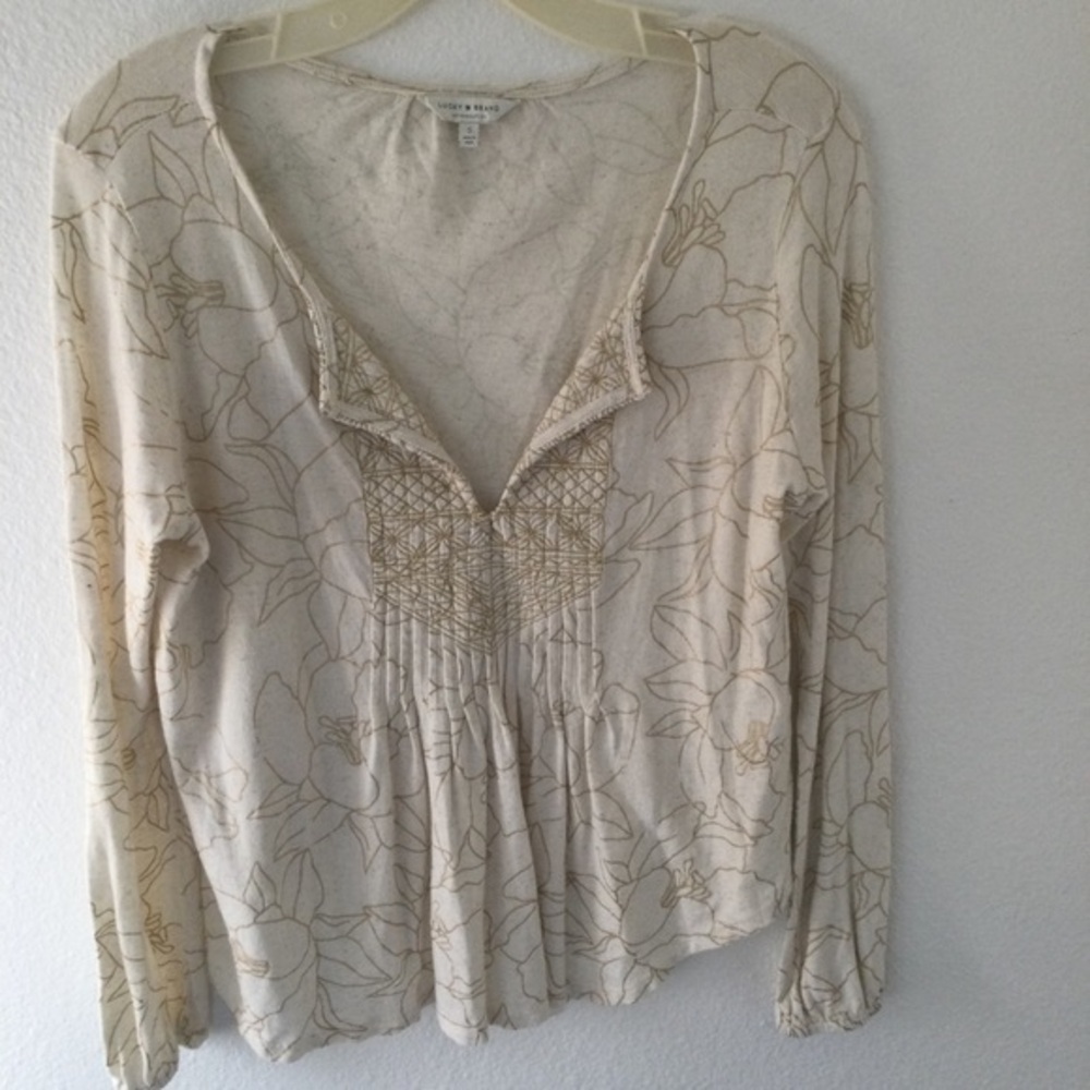 Lucky Brand Beige Sparkle Stitch Long Sleeve Top Size Small